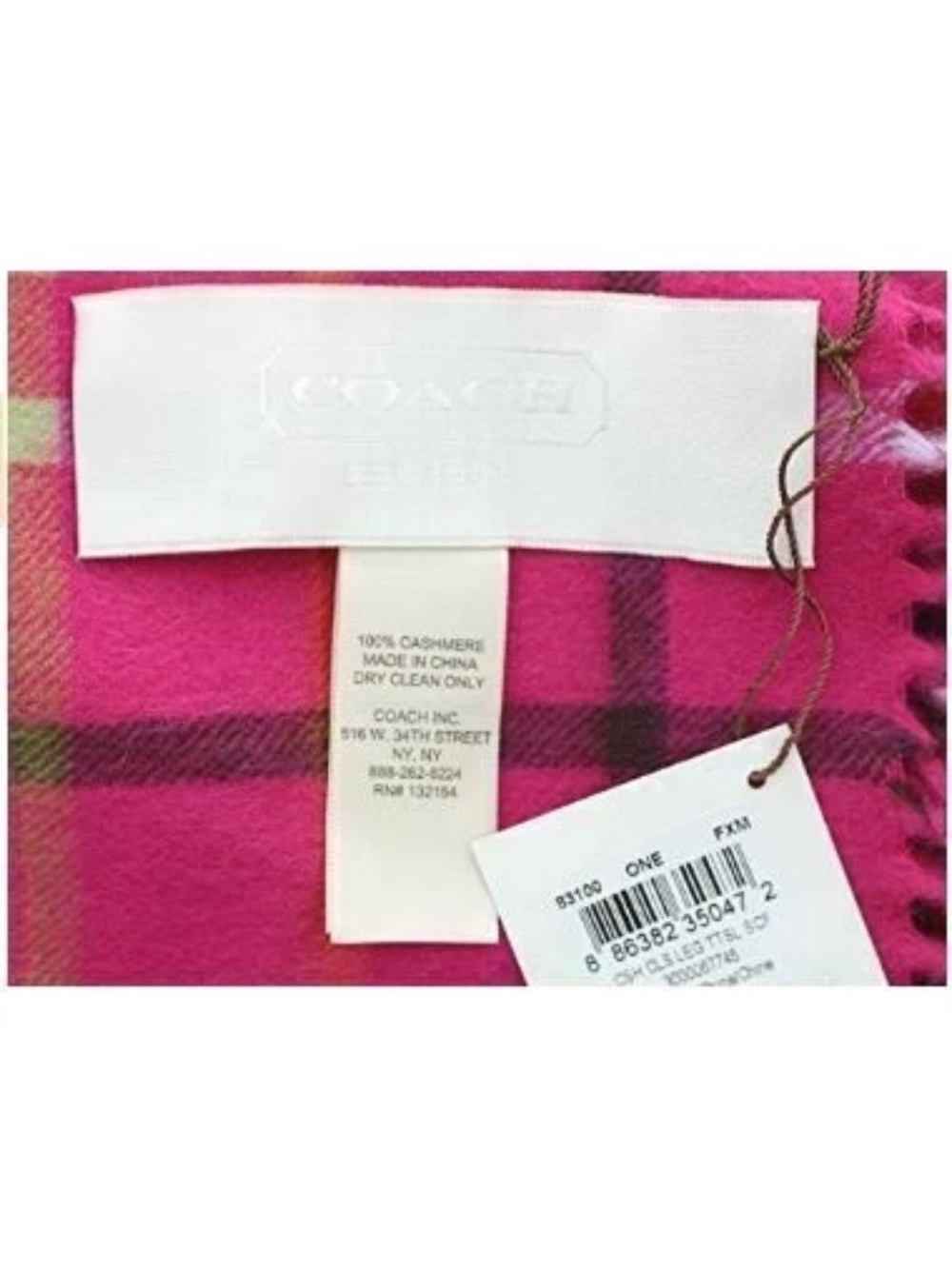 Coach legacy cashmere fringe plaid scarf PINK neck wrap - Picture 4 of 11